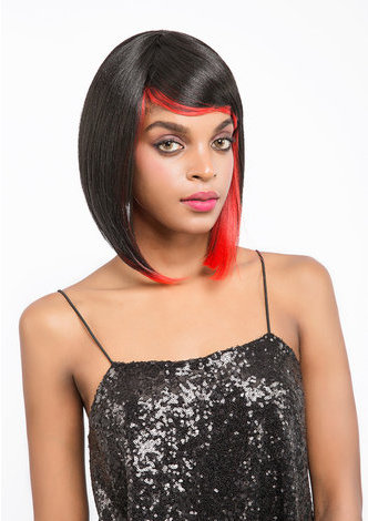 BALLY | Red Color Frontal Heat Resistant Synthetic <em>Hair</em> 11 Inch <em>Straight</em> Mid-Lenght Wig