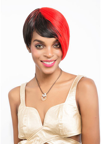 JADA | Half Red <em>Color</em> Heat Resistant Synthetic Hair 7 Inch Straight Short <em>Wig</em>