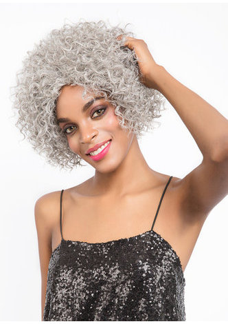 JULIA | Hoar Color Heat Resistant <em>Synthetic</em> <em>Hair</em> 9 Inch Curly Short <em>Wig</em>