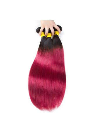 Cheveux HairYouGo Ombre pré-colorée Malaisienne Non-Remy cheveux raides bundles Vague # 1B Cheveux rouges Weave Extension de cheveux humains 12-24 pouces