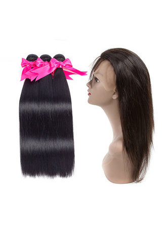HairYouGo 7A Grade Malaysian Virgin Human Hair Straight 360 Closure with 3 straight hair <em>bundles</em> 1b