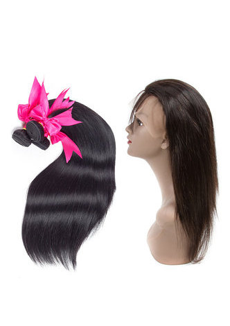 HairYouGo 7A Grade Peruvian Virgin <em>Human</em> Hair Straight 360 Closure with 3 bundles 1b