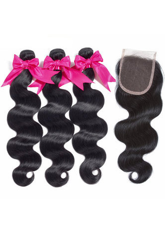 HairYouGo 8A Grade Brazilian Virgin Remy Human <em>Hair</em> Body Wave 4*4 Closure with 3 Body Wave <em>hair</em>