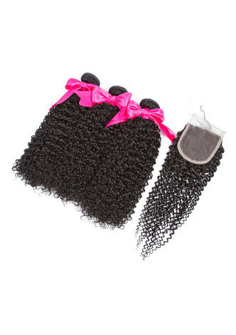 HairYouGo 8A Grade <em>Brazilian</em> Virgin Remy Human Hair Kinky Curly 4*4 Closure with 3 Kinky Curly hair