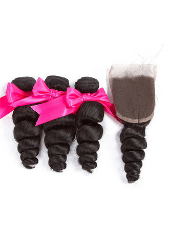 HairYouGo 8A Grade <em>Brazilian</em> Virgin Remy Human Hair Loose Wave 4*4 Closure with 3 Loose Wave hair