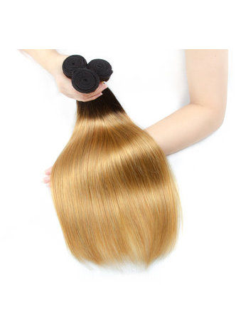 HairYouGo Hair Pre-Colored Ombre Indian Straight hair bundles Wave T1B Pale Yellow Hair Weave Human Hair Extension 12-24 Inch