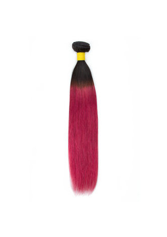 HairYouGo Hair Pre-Colored Ombre Peruvian Non-Remy Straight hair <em>bundles</em> Wave #1B Red Hair Weave