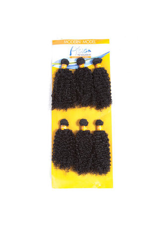 HairYouGo 1B # Extensions de cheveux synthétiques bouclés 9.5inch 6Pcs / Pack Kanekalon Cheveux Bundles offres machine cousu double trame