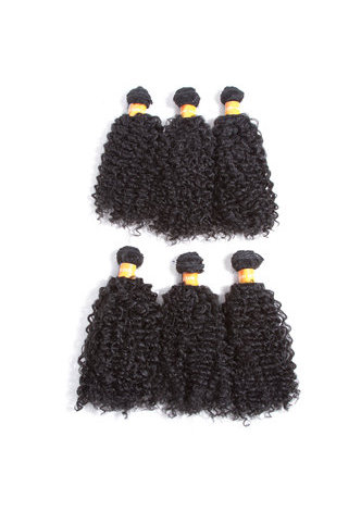 HairYouGo 1B # Extensions de cheveux synthétiques bouclés 9.5inch 6Pcs / Pack Kanekalon Cheveux Bundles offres machine cousu double trame