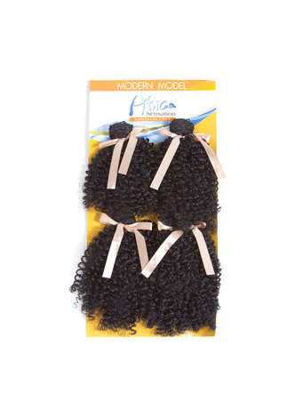 HairYouGo 7-8.5 pouces bouclés cheveux synthétiques Weave 1B # Double extensions de cheveux de trame 4 Bundles Deal 200g / Pack cheveux pleine tête Kanekalon