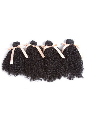 HairYouGo 7-8.5 pouces bouclés cheveux synthétiques Weave 1B # Double extensions de cheveux de trame 4 Bundles Deal 200g / Pack cheveux pleine tête Kanekalon