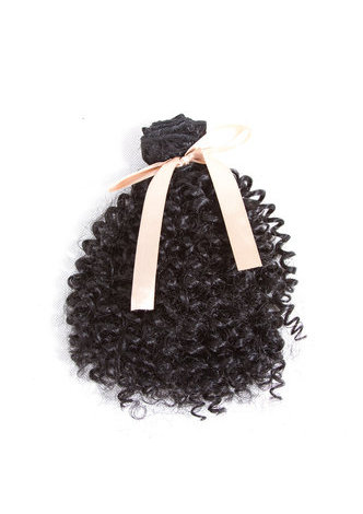 HairYouGo 7-8.5inch Curly Synthetic Hair Weave 1B# Double Weft Hair Extensions 4Bundles Deal 200g/Pack Full Head Kanekalon Hair