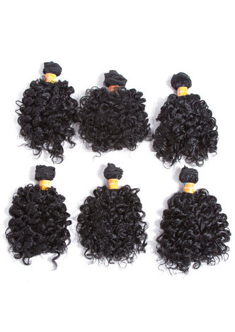 HairYouGo courtes extensions de cheveux synthétiques bouclés # 1 6pcs / Pack Kanekalon fibres de tissage pour femmes noires 6 pouces tissage de cheveux