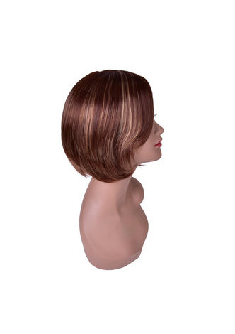 HairYouGo 10 Short Straight Wigs for Women Bobo Hair Brown Ombre Synthetic Wig with Blond Highlights High Temperature Fiber