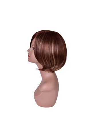 HairYouGo 10 Short Straight Wigs for Women Bobo Hair Brown Ombre Synthetic Wig with Blond Highlights High Temperature Fiber