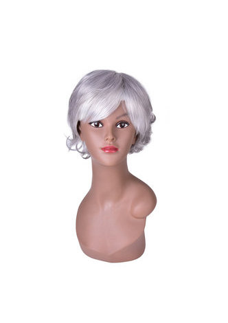 HairYouGo 15cm <em>Silver</em> White Short Curly <em>Wig</em> <em>High</em> <em>Temperature</em> <em>Fiber</em> for Women <em>Wigs</em> 6inch Synthetic