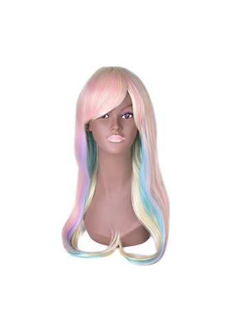 HairYouGo 27.6inch Long Straight Colorful Rainbow High Temperature Fiber <em>Synthetic</em> Wigs 1pc Cosplay