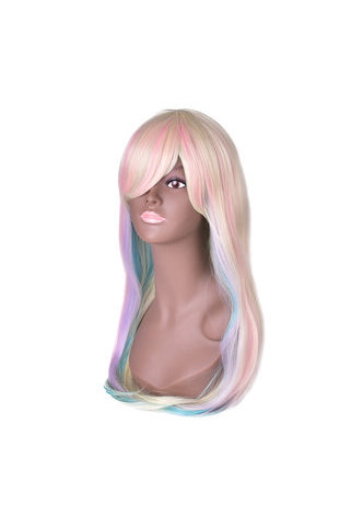 HairYouGo 27.6inch Long Straight Colorful Rainbow High Temperature Fiber Synthetic Wigs 1pc Cosplay Wig Heat Resistant