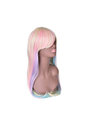 HairYouGo 27.6inch Long Straight Colorful Rainbow High Temperature Fiber Synthetic Wigs 1pc Cosplay Wig Heat Resistant