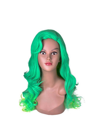 HairYouGo 28inch Wavy Cosplay Wigs High Temperature Fiber <em>Synthetic</em> Hair Green 70cm Long Women Cos