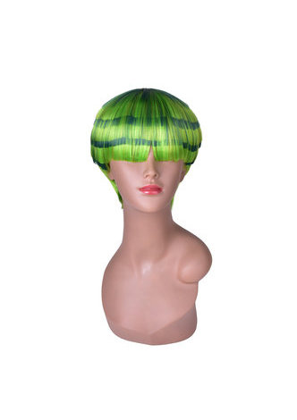 HairYouGo 5inch Short Straight Cute Wig Light Green Watermelon Style Hair Piece <em>Synthetic</em> Full