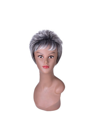 HairYouGo 6inch High Temperature Fiber Short Straight <em>Synthetic</em> Wigs 1pc Heat Resistant Silver Grey