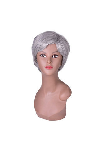 HairYouGo 6inch Short Straight <em>Synthetic</em> Wig 1pc Silver Grey Color Cosplay Party Wig 2098 High