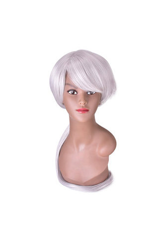 HairYouGo 80cm Silver Gray Long Cosplay <em>Wig</em> Straight Fluffy <em>Synthetic</em> <em>Hair</em> <em>Wigs</em> Heat Resistance