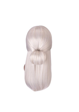 HairYouGo Argent Gris Cheveux Longs Cosplay Perruque 26 pouces Synthétique Femmes Perruque Droite avec Chignon 1 pc 4091