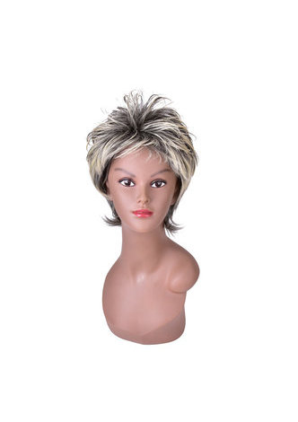 HairYouGo Gray Mix Short Shaggy Layered Fluffy Synthetic Party Hair 13cm Cosplay Cos <em>Wigs</em> High