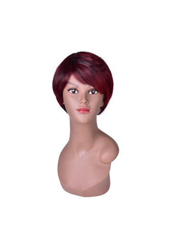 HairYouGo Red Short Synthetic Wigs for Black Women with Black Strip Natural <em>Straight</em> Heat Resistant