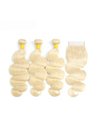 HairYouGo Brésilien Body Wave # 613 Corps 3 Bundles Avec Fermeture Brésilienne 100% Cheveux Humains Lisse Non-Remy cheveux