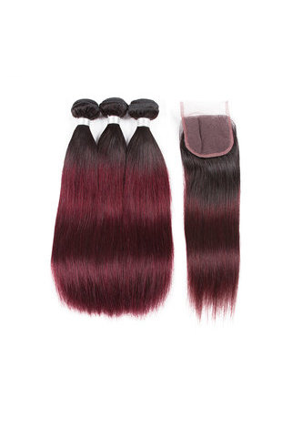 HairYouGo Non-Remy <em>Brazilian</em> Hair Straight In Extension Pre-Colored T1B/99J Human Hair Bundles