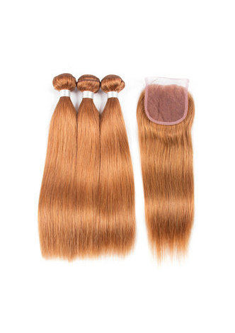 HairYouGo Non-Remy <em>Hair</em> Straight Wave Bundles With Closure #30Pre-Colored <em>Human</em> <em>Hair</em> Bundles Free