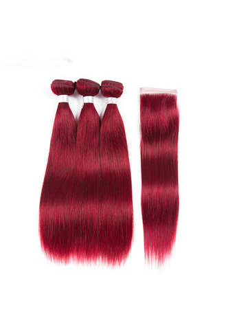 HairYouGo Non-Remy <em>Hair</em> Straight Wave Bundles With Closure #BUG Pre-Colored Human <em>Hair</em> Free