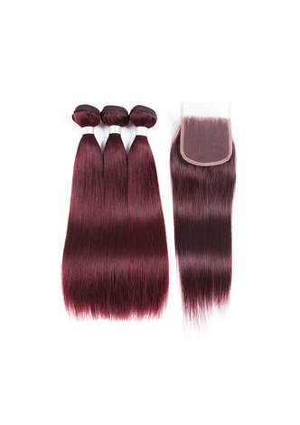 HairYouGo Non-Remy Straight <em>Hair</em> Bundles In Extension Pre-Colored #99J <em>Human</em> <em>Hair</em> Bundles